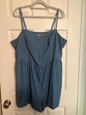 Blue Denim Spaghetti-Strap Romper